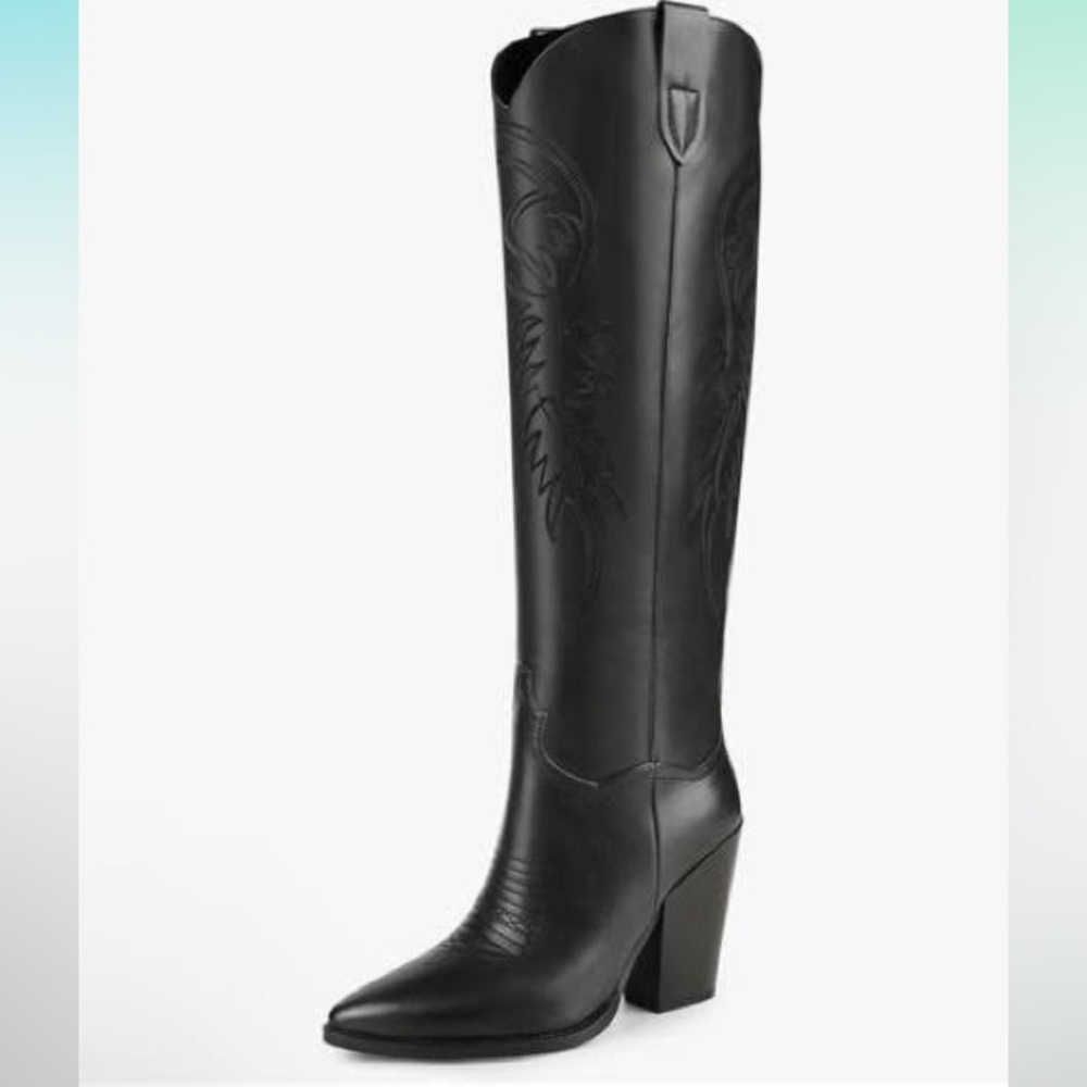 Black Knee High Cowgirl Boots